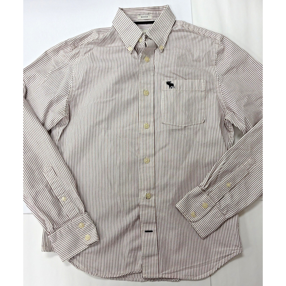Abercrombie & Fitch Shirt Boys XL Reddish Brown Stripes 100% Cotton